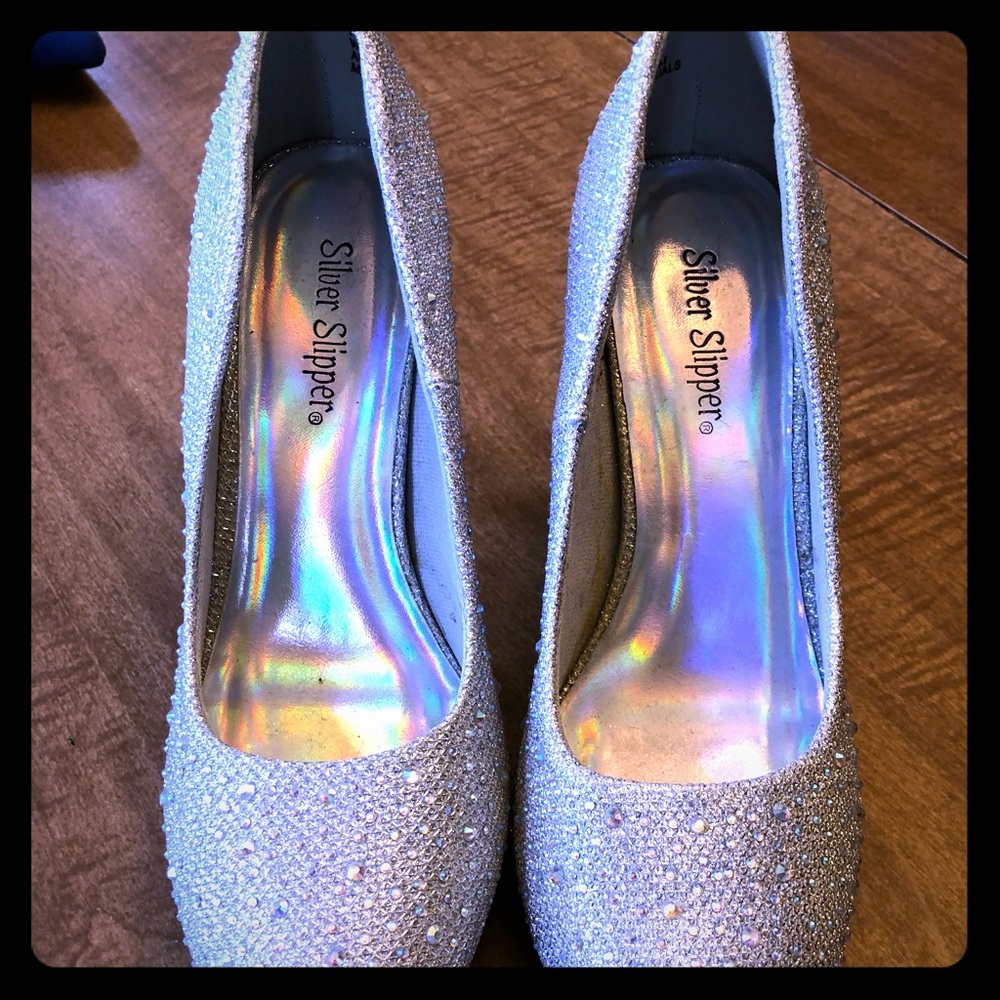 Silver slipper heels